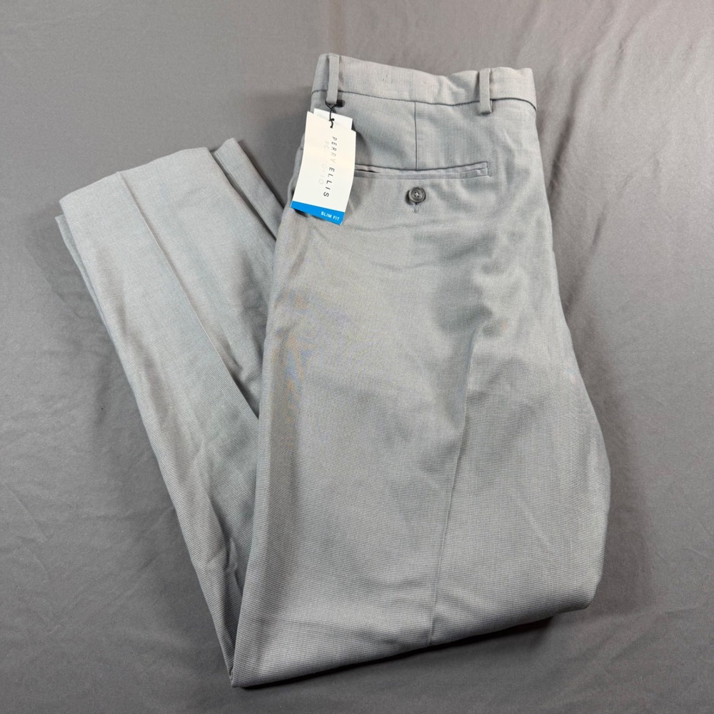 Perry Ellis Portfolio Mens 34x30 Slim Fit Dress Pants Grey New
